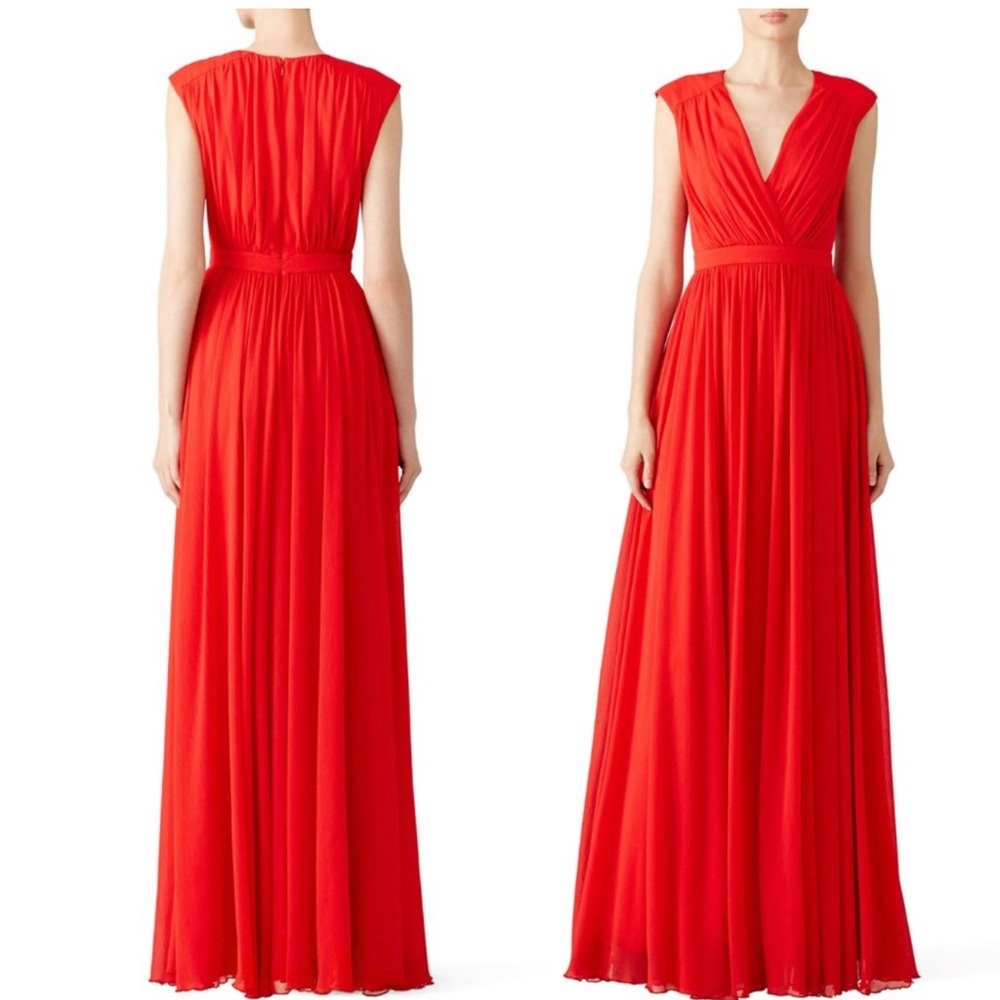 BADGLEY MISCHKA Women's Red Maxi Dress 4 SMALL Pleated Surplice Flowy